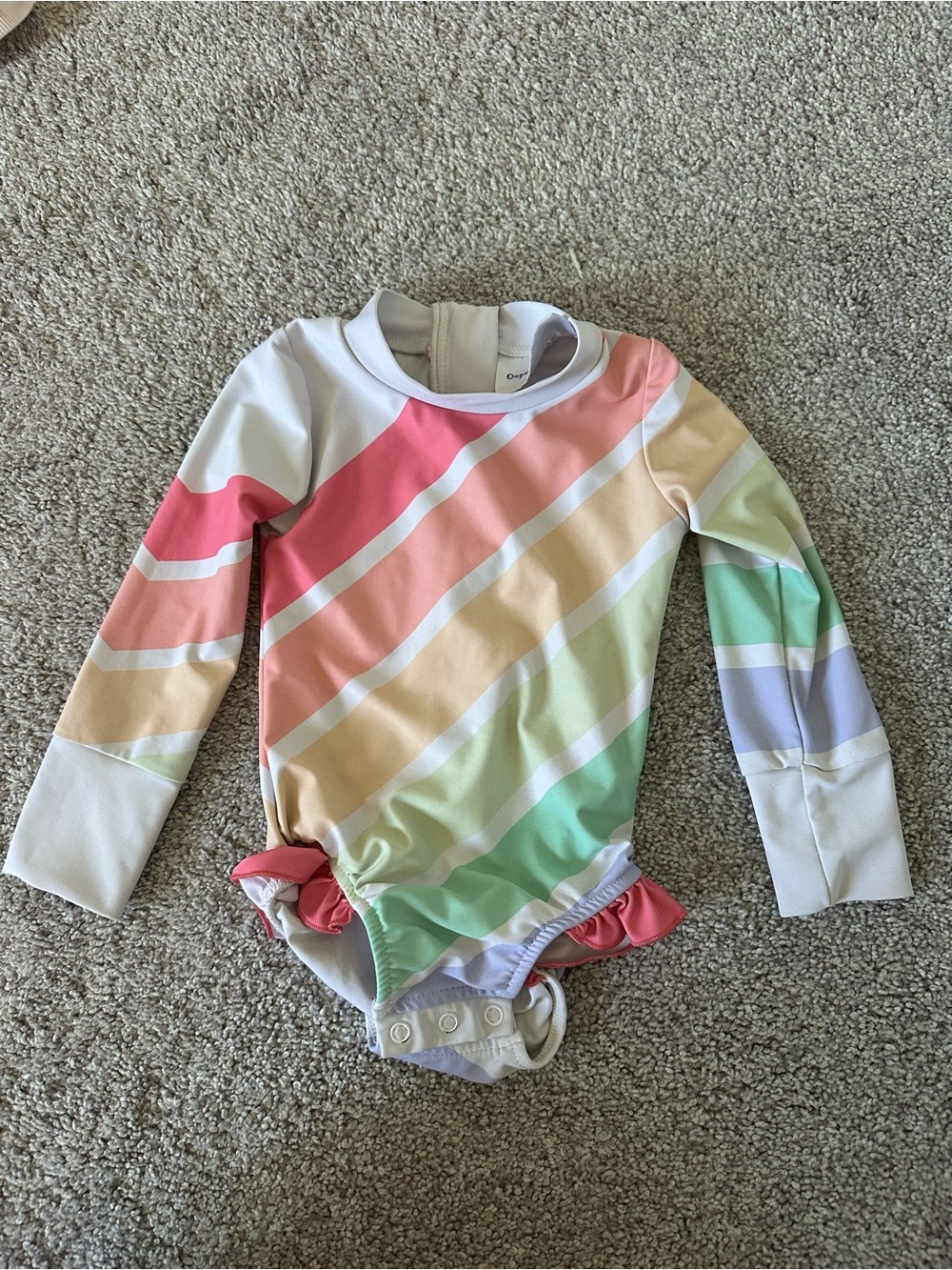 Long-Sleeve Pastel Rainbow Stripe Kids One-Piece Swimsuit